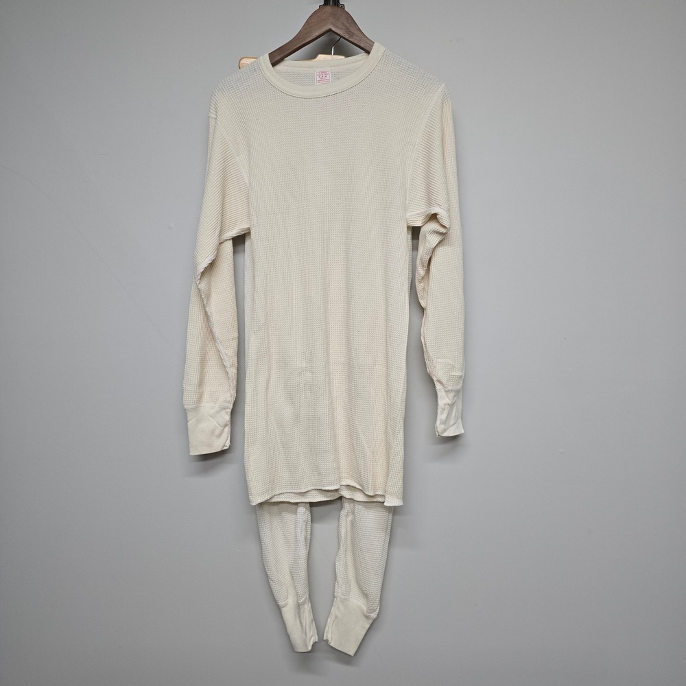 J.E. Morgan Working Johns Thermal Set Mens XL Cream Waffle Knit Cotton Americana